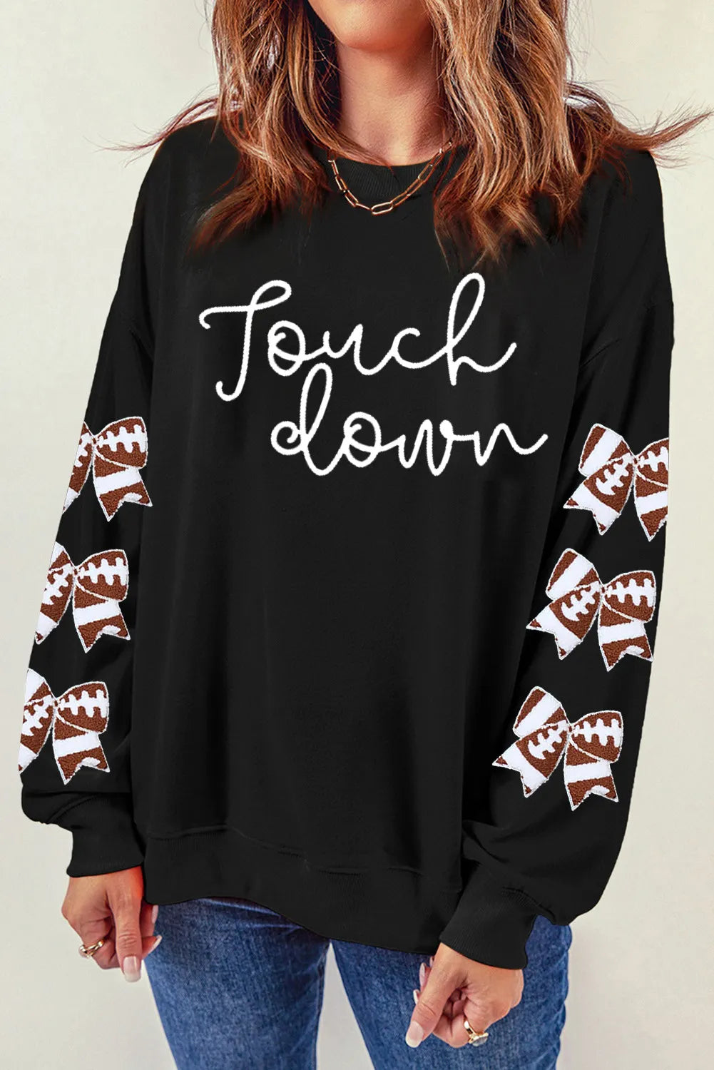 Letter Graphic Bow Long Sleeve Sweatshirt - felvior