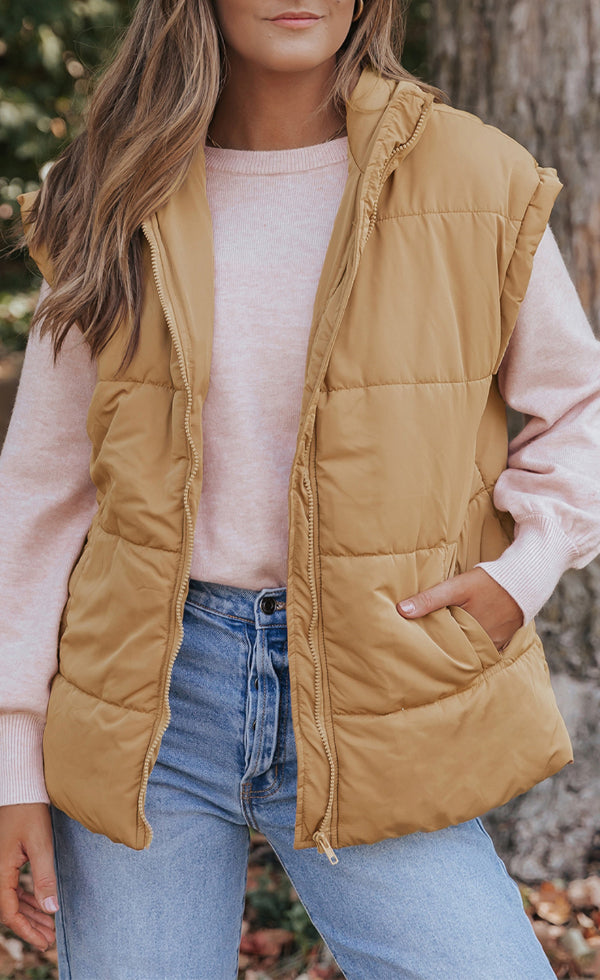 Zip Up Vest Coat with Pockets - felvior