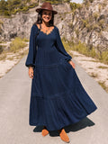 Long Sleeve Lace Trim Maxi Dress - felvior