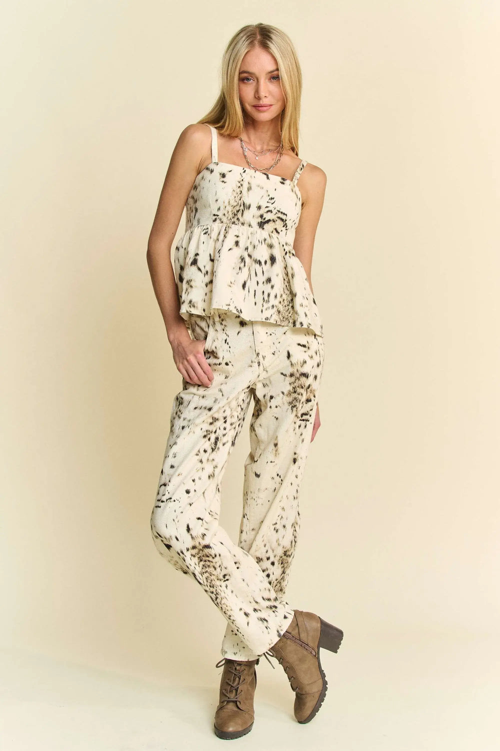 Davi & Dani Abstract Tie Dye Dot Lace Detail Barrel Pants