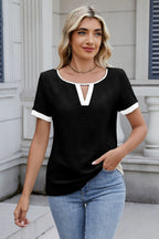 Cutout Round Neck Short Sleeve Top