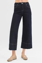 RISEN Tummy Control High Rise Crop Wide Seam Detailed Jeans