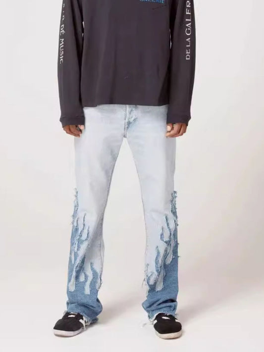 Men's Flame Pattern Patch Cargo Jeans ’ - felvior