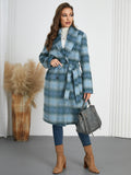 Plaid Tie Waist Long Sleeve Coat - felvior