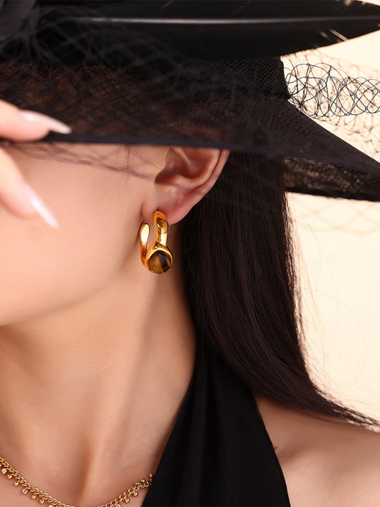 Stainless Steel Tigerite Ring and C-Hoop Earrings Set - felvior