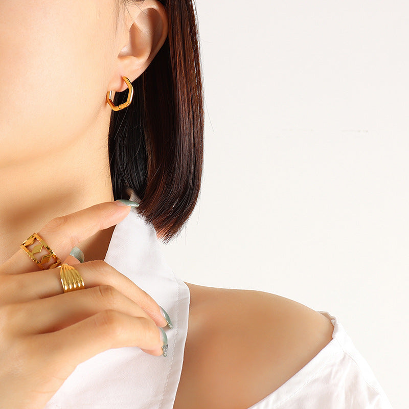 Titanium Steel Geometric Huggie Earrings - felvior