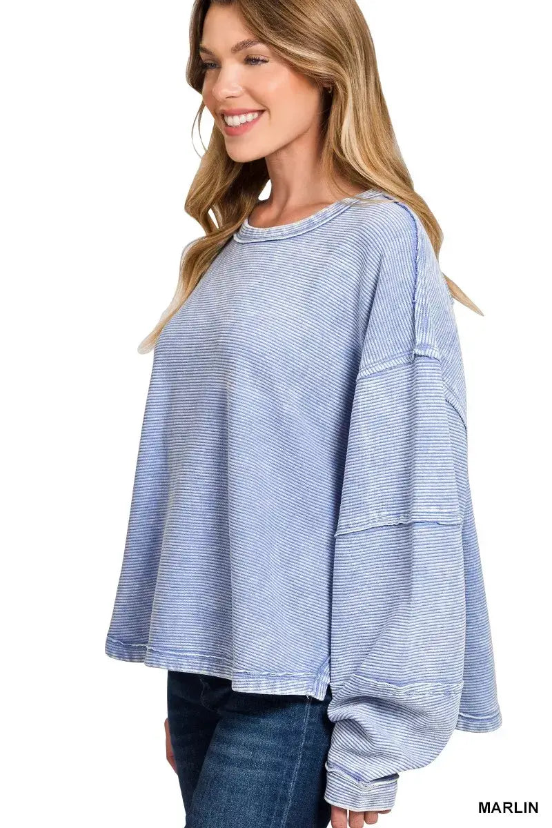 Zenana Acid Washed Exposed-Seam Sweatshirt