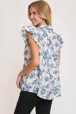 Umgee Full Size Botanical Print Babydoll Top Plus Size - felvior