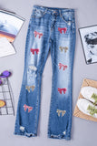 Sequin Bow Distressed Bootcut Jeans - felvior