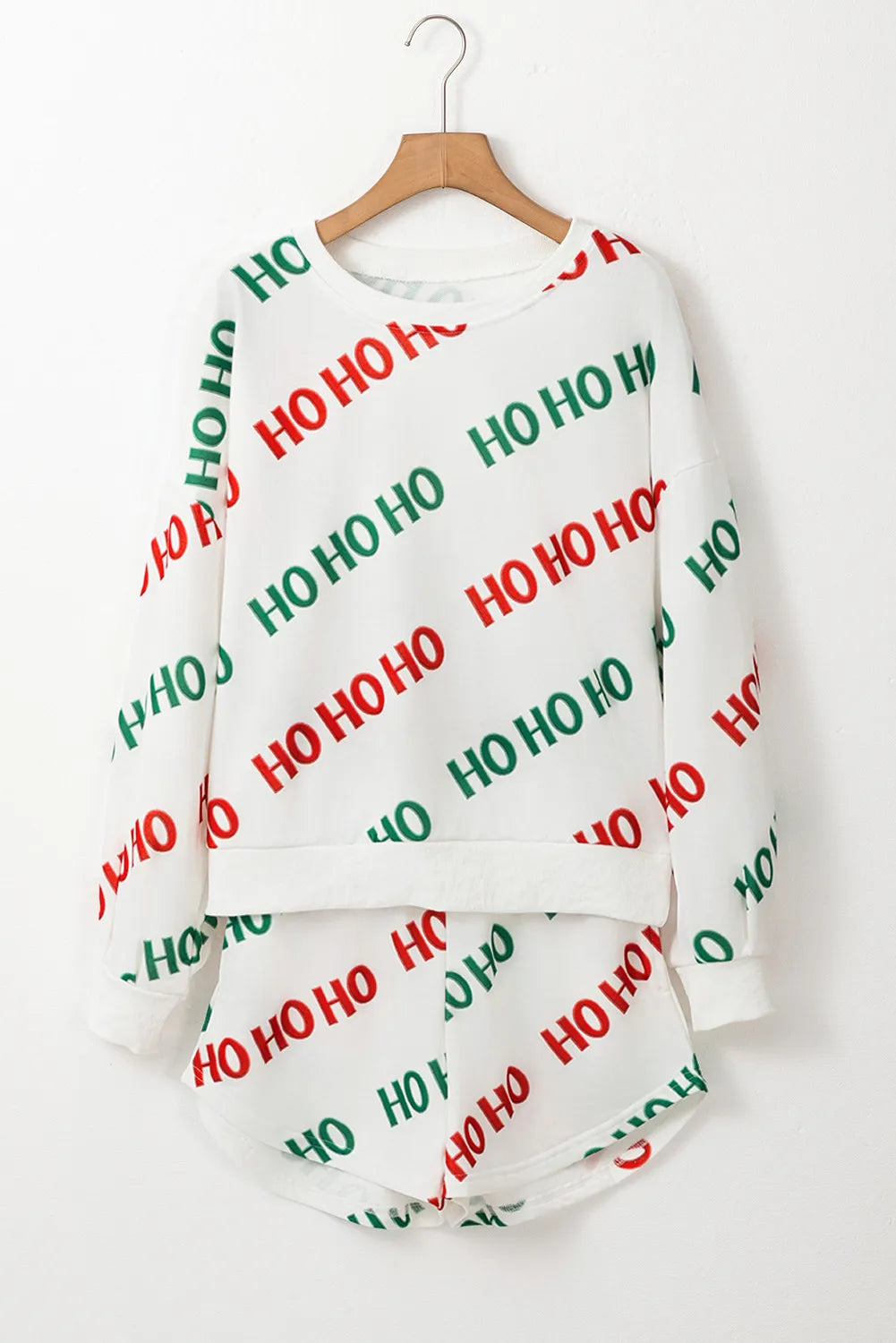 Letter Print Round Neck Long Sleeve Top and Shorts Set - felvior