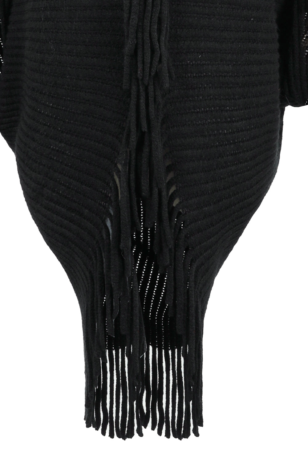 Fringe Detail Long Sleeve Ribbed Poncho - felvior