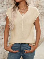 V-Neck Short Sleeve Knit Top