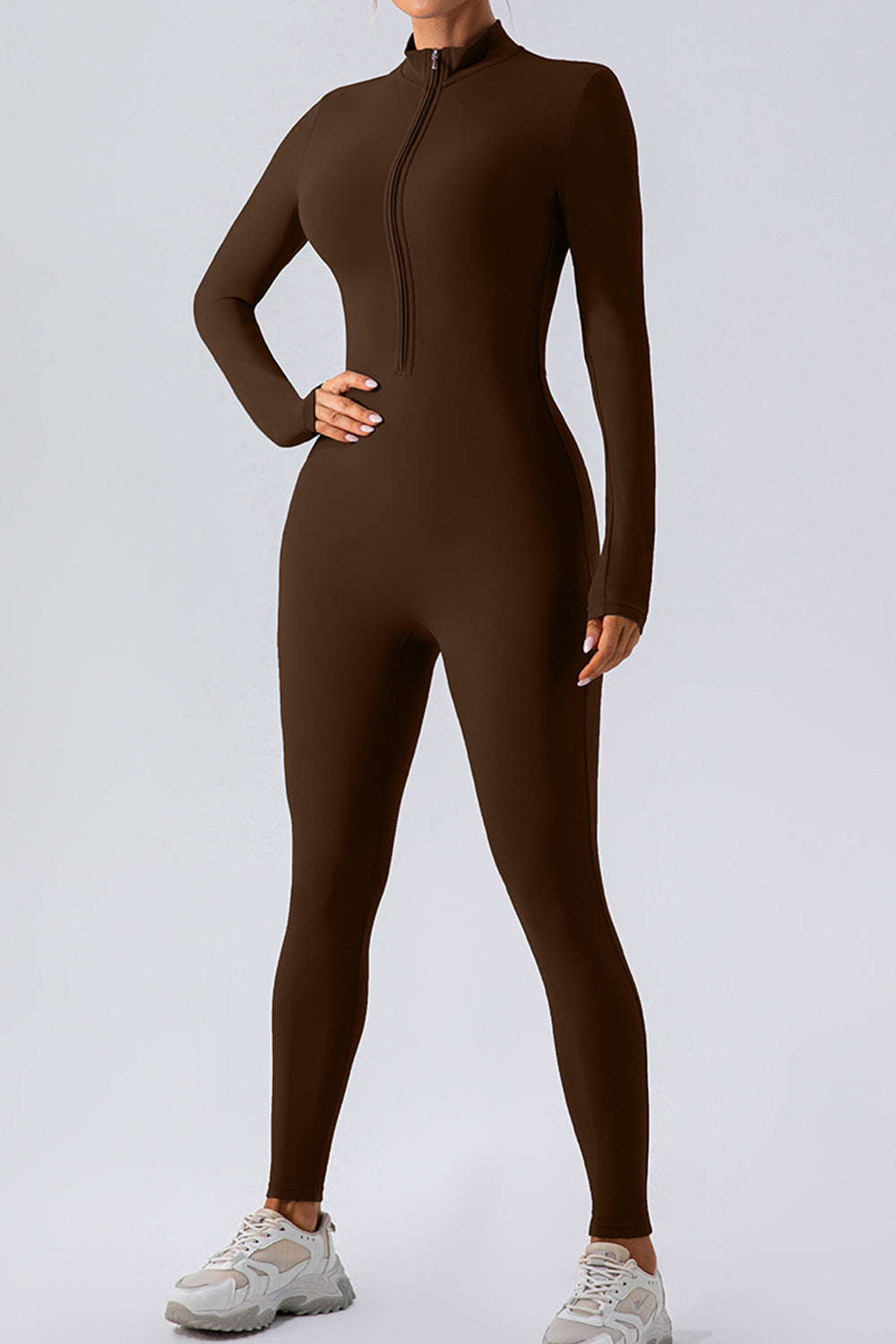 Half Zip Mock Neck Active Jumpsuit - felvior