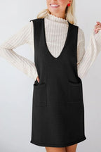 Lovelet Pocketed V-Neck Mini Sweater Overall Dress
