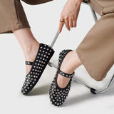 PU Leather Studded Flat Loafers - felvior