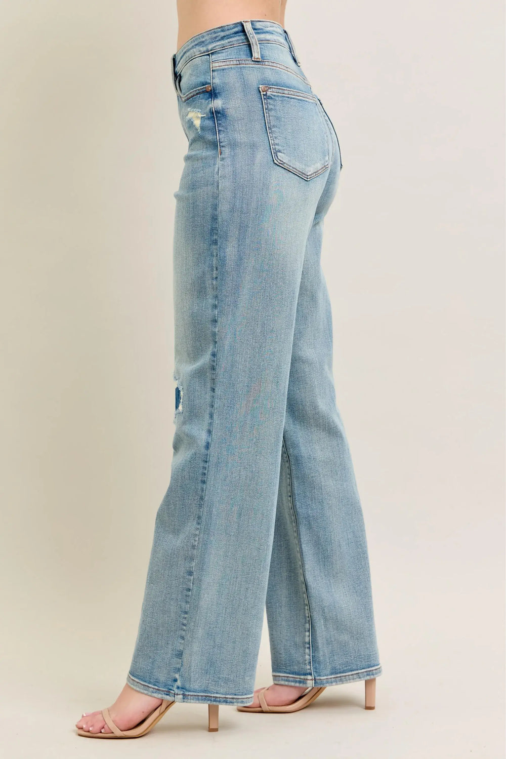 Judy Blue Full Size Hw Destroy & Knee Patch Straight Jeans Plus Size