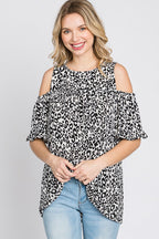 Heimish Full Size Leopard Round Neck Cold Shoulder T-Shirt Plus Size