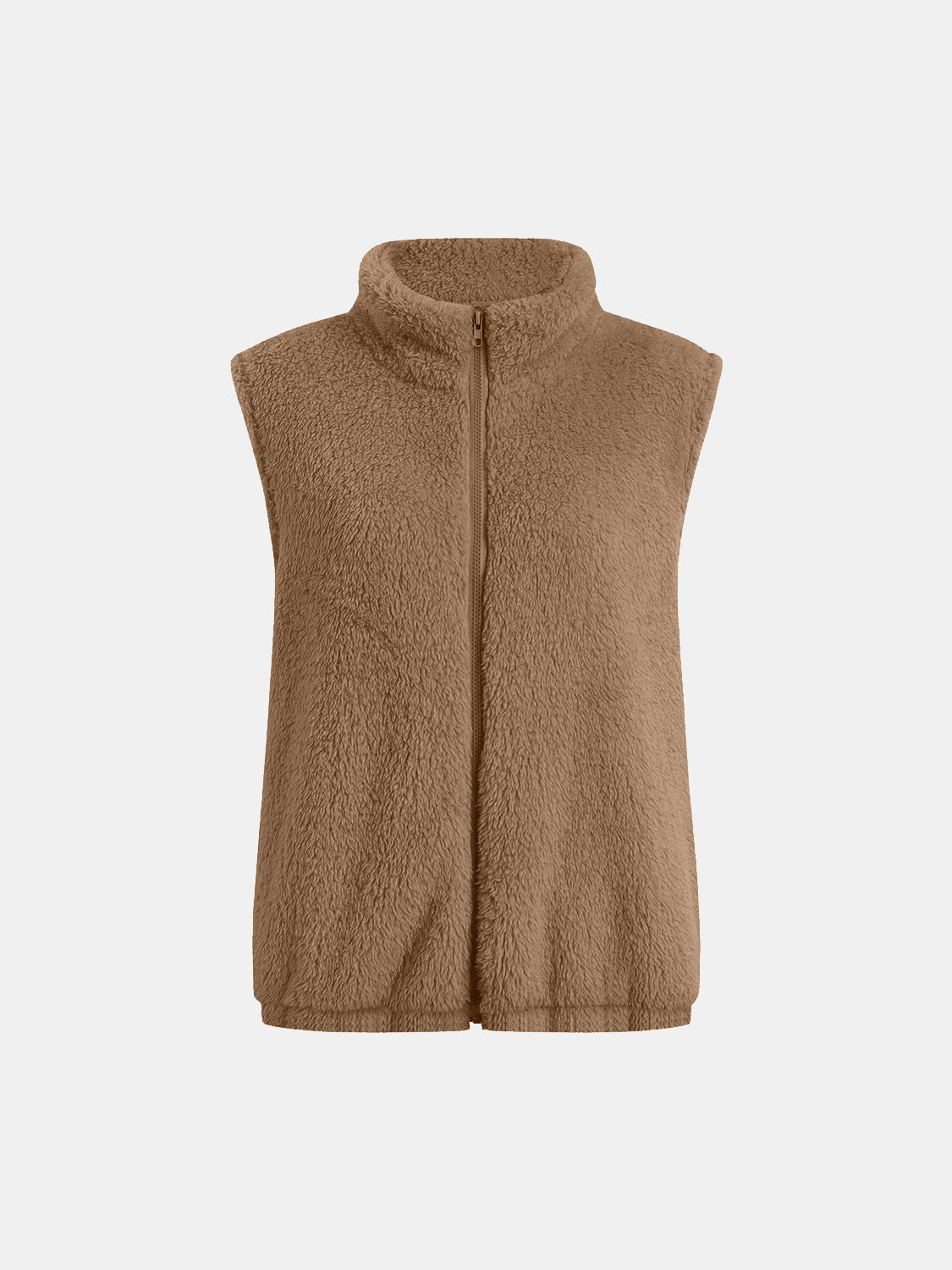 Full Size Fuzzy Zip Up Vest Coat with Pockets - felvior