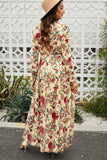 Floral Frill Trim Flounce Sleeve Plunge Maxi Dress - felvior