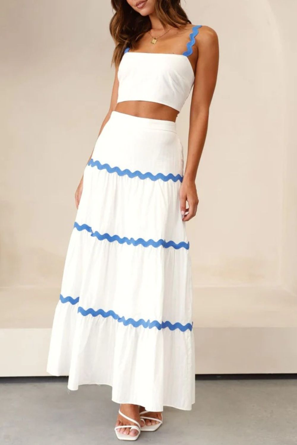 Contrast Trim Cami and Maxi Skirt Set - felvior