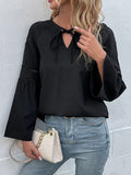Perfee Tie Neck Long Sleeve Blouse - felvior