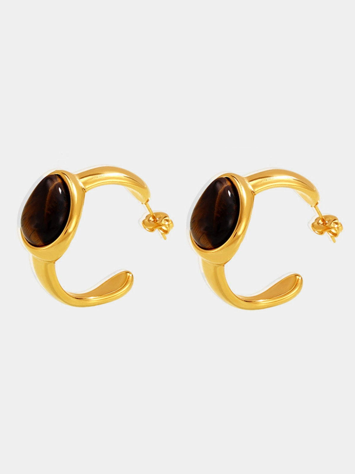 Stainless Steel Tigerite Ring and C-Hoop Earrings Set - felvior