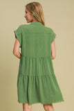 Umgee Full Size Frayed Hemline Button Down Shirt Dress Plus Size - felvior
