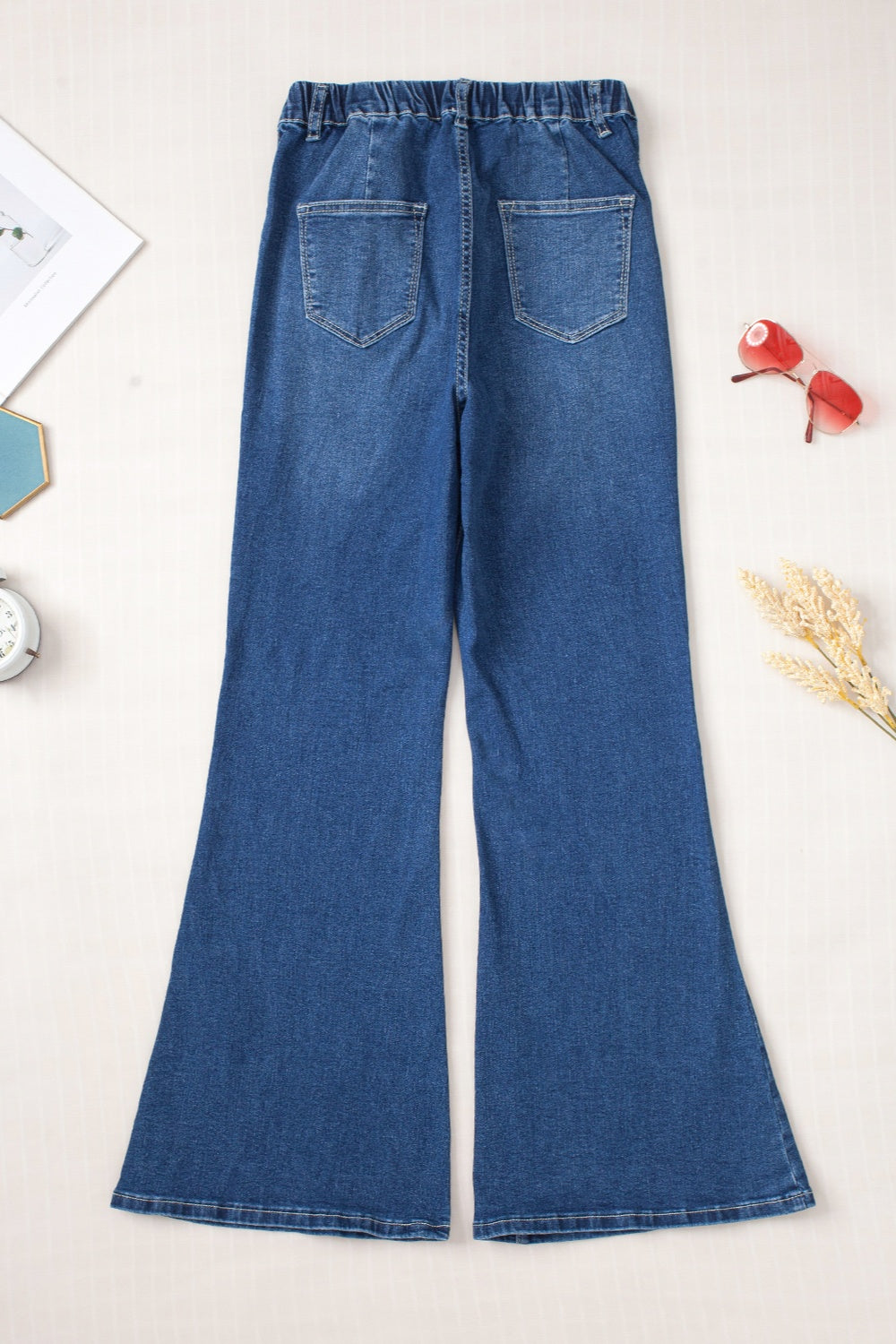 Elastic Waist Bootcut Jeans with Pockets - felvior
