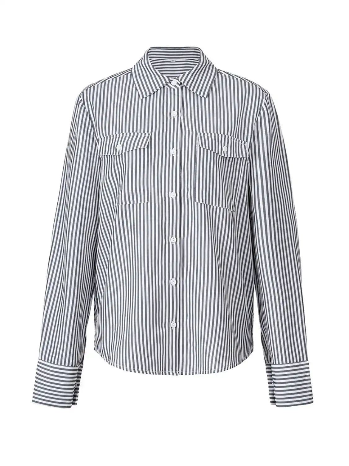 Devine Striped Collared Neck Long Sleeve Shirt - felvior