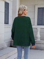 Lace-Up Striped Long Sleeve T-Shirt