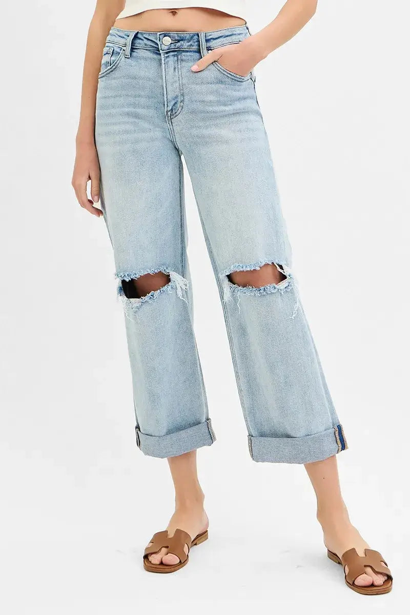 RISEN Full Size Mid Rise Fit Boyfriend Jeans with Cuff Plus Size Hauptbild