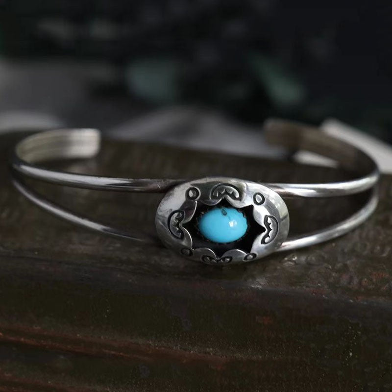 Artificial Turquoise Alloy Open Bracelet - felvior