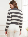 Button Down V-Neck Striped Cardigan - felvior
