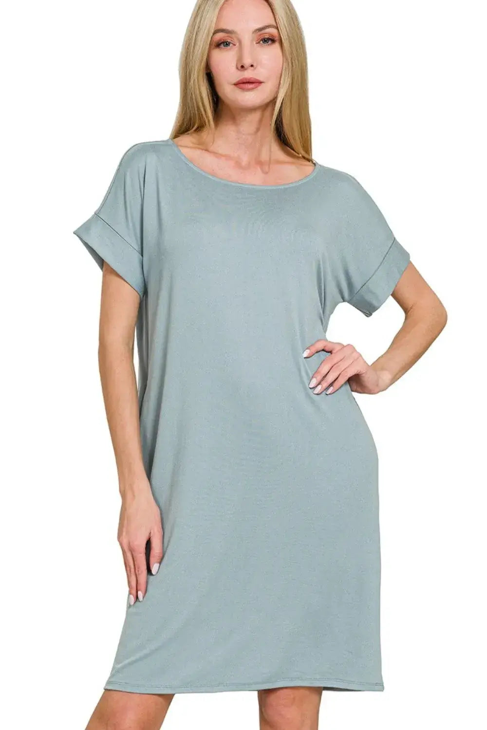 Zenana Rolled Short Sleeve Round Neck Dress Hauptbild