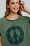 Umgee Peace Applique Round Neck French Terry Top - felvior