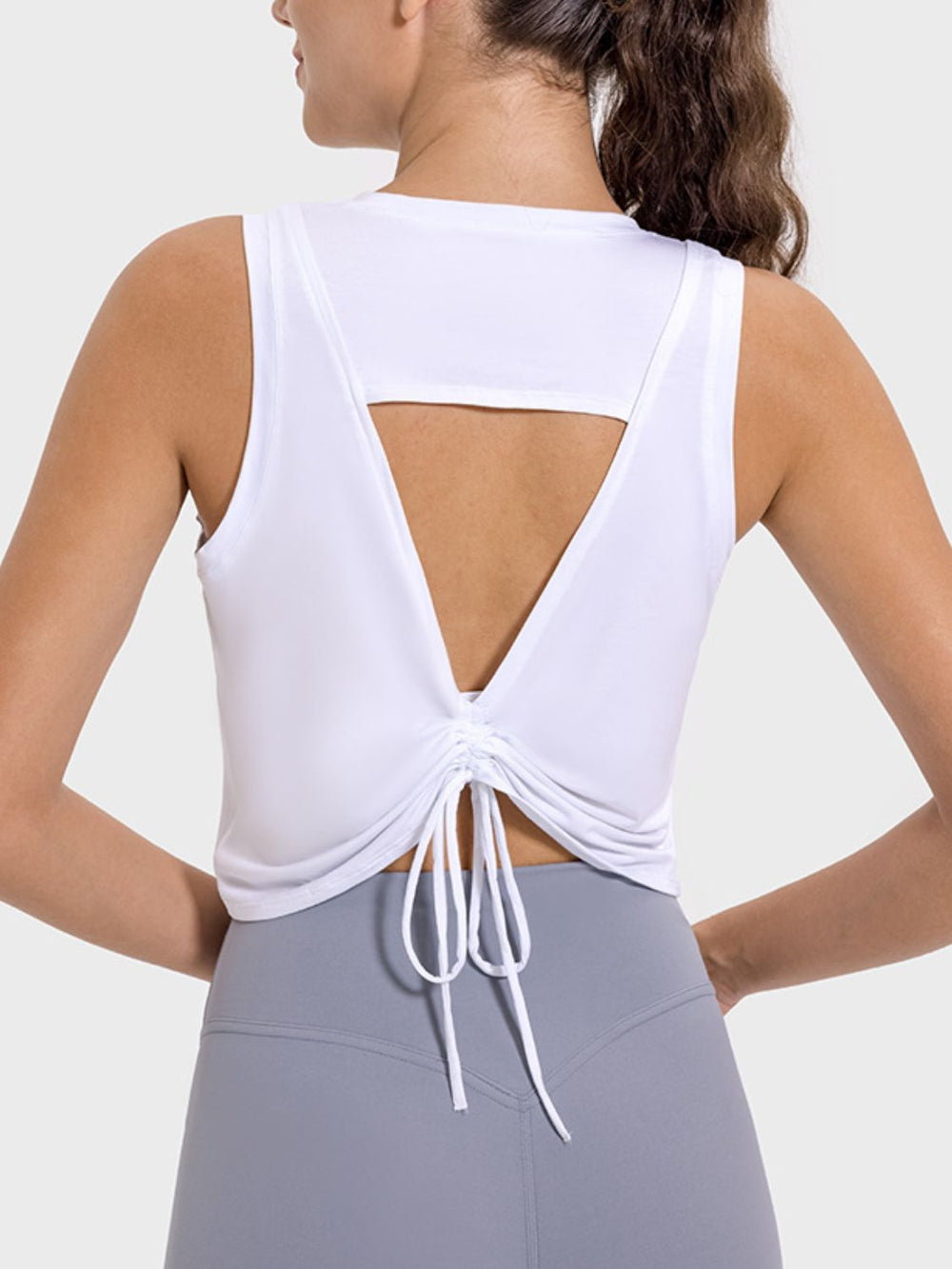 Millennia Drawstring Cutout Round Neck Active Tank - felvior