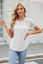 Smocked Round Neck Short Sleeve T-Shirt