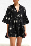Ruched Printed Three-Quarter Sleeve Mini Dress - felvior