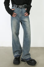 Men's Frayed Hem Jeans with Pockets