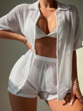 Open Front Half Sleeve Top and Shorts Cover Up Set - felvior