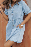 Mineral Wash Ruffle Sleeve Denim Dress - felvior