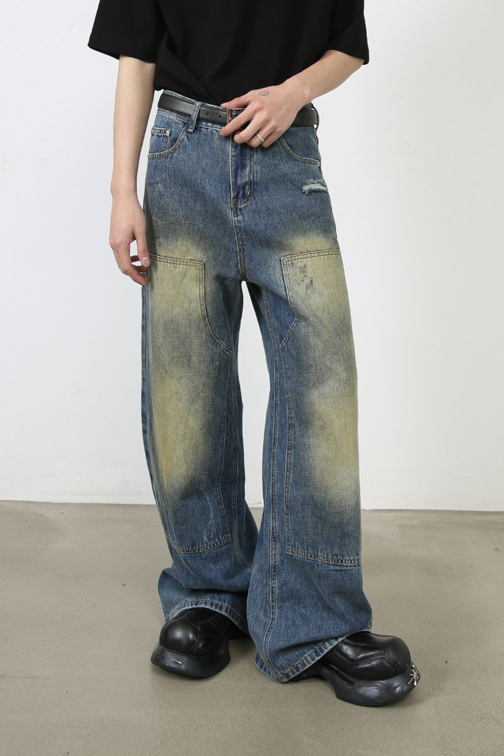 Men's Washed Wide Leg Jeans - felvior