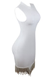 Rhinestone Tassel Hem Bodycon Dress - felvior