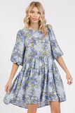 Mittoshop Flower Print Linen Blend Babydoll Mini Dress - felvior