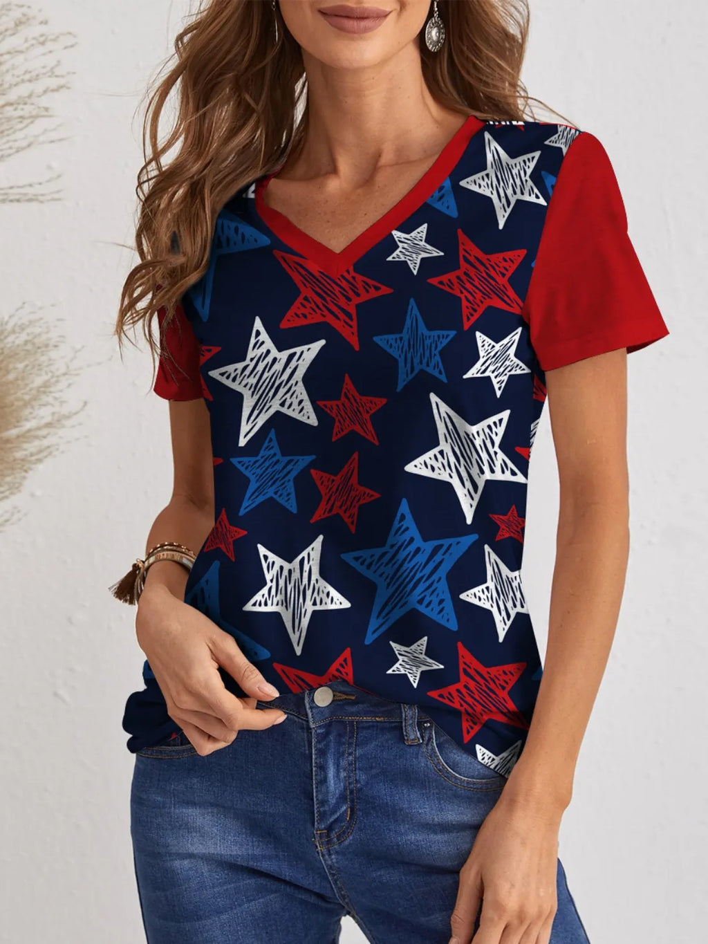 Star V-Neck Short Sleeve T-Shirt