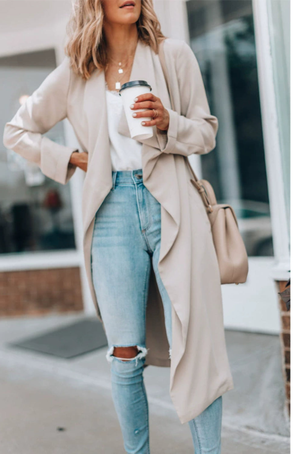 Open Front Long Sleeve Trench Coat - felvior