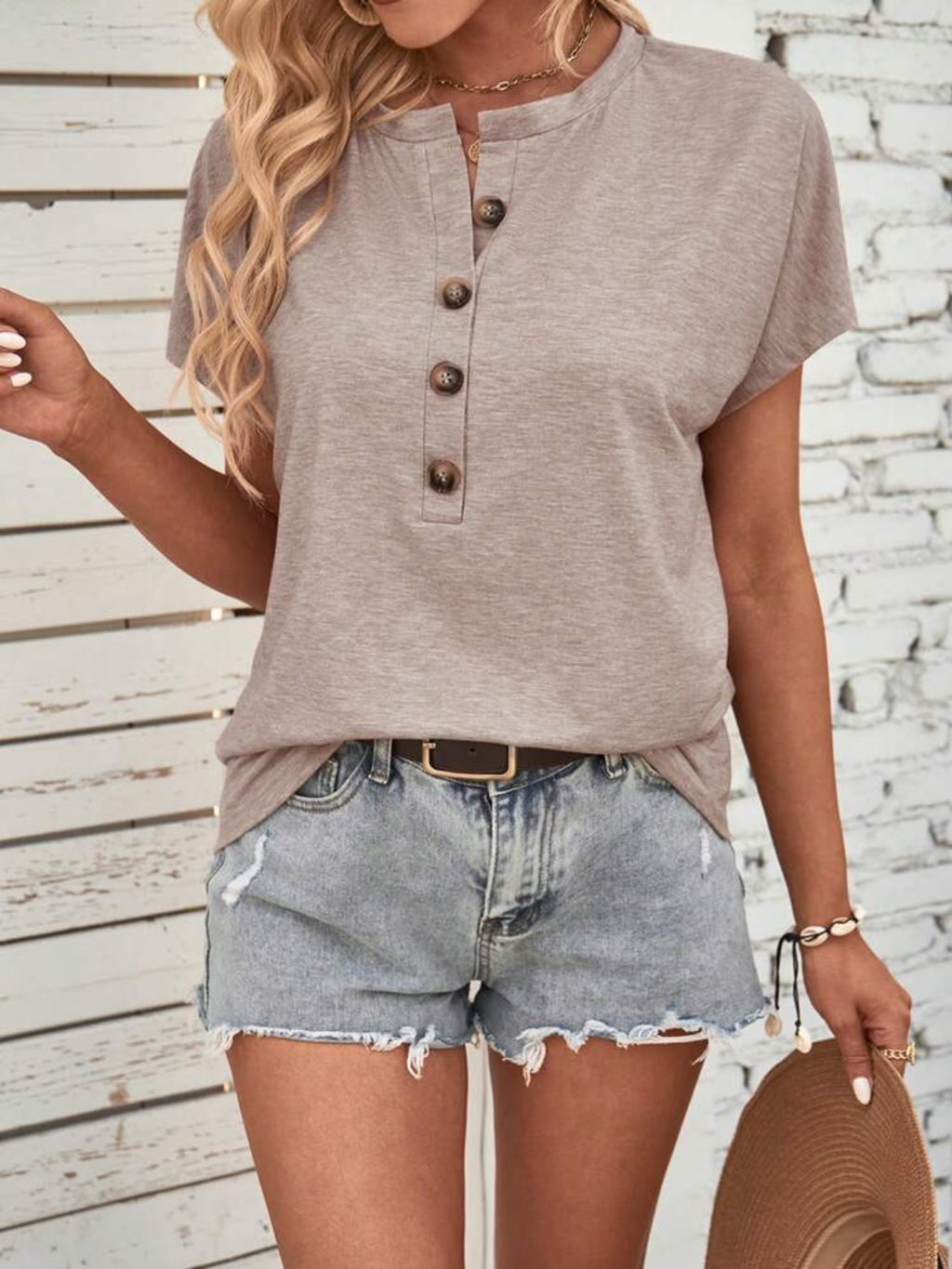 Half Button Short Sleeve Top