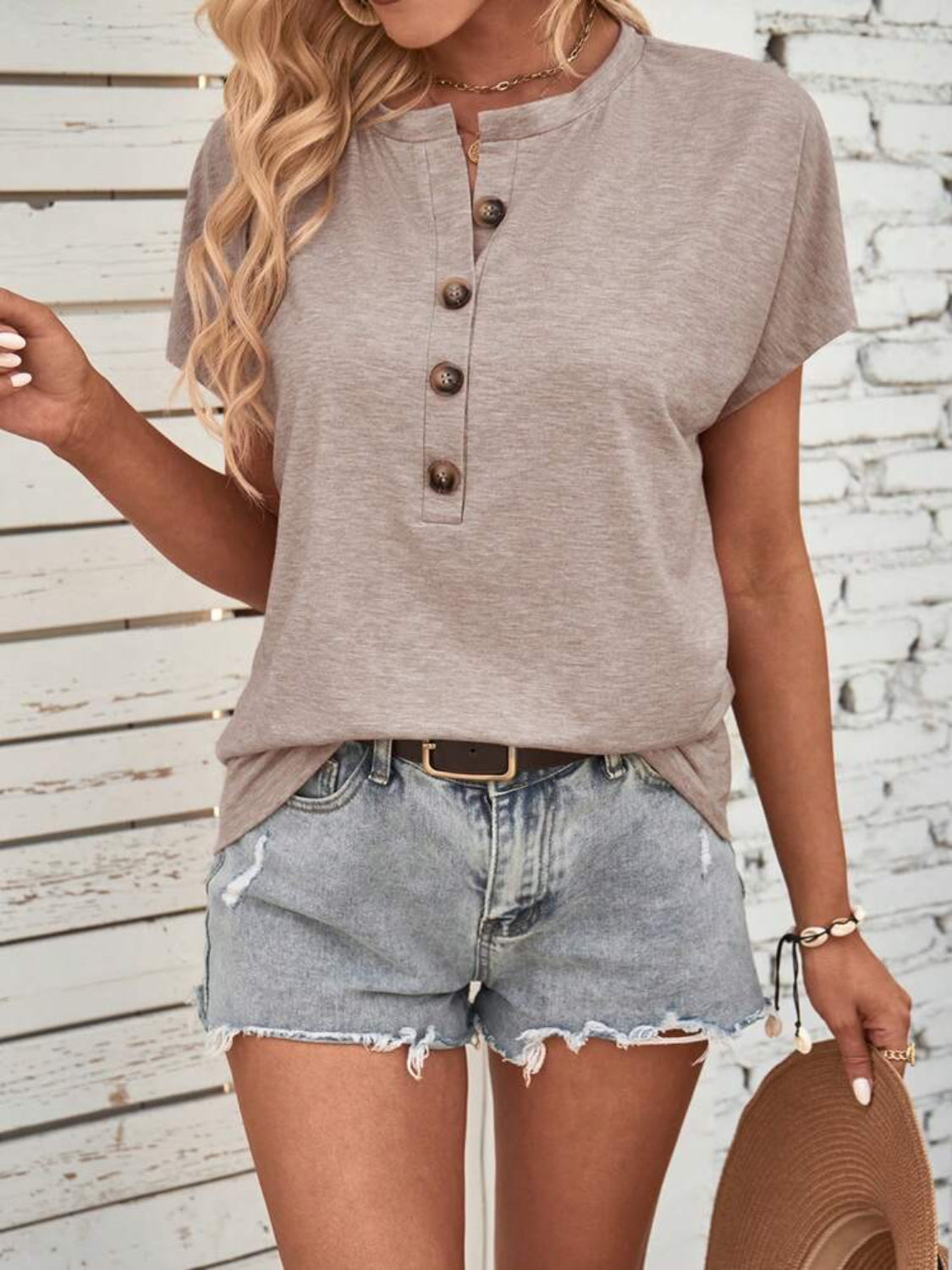 Half Button Short Sleeve Top