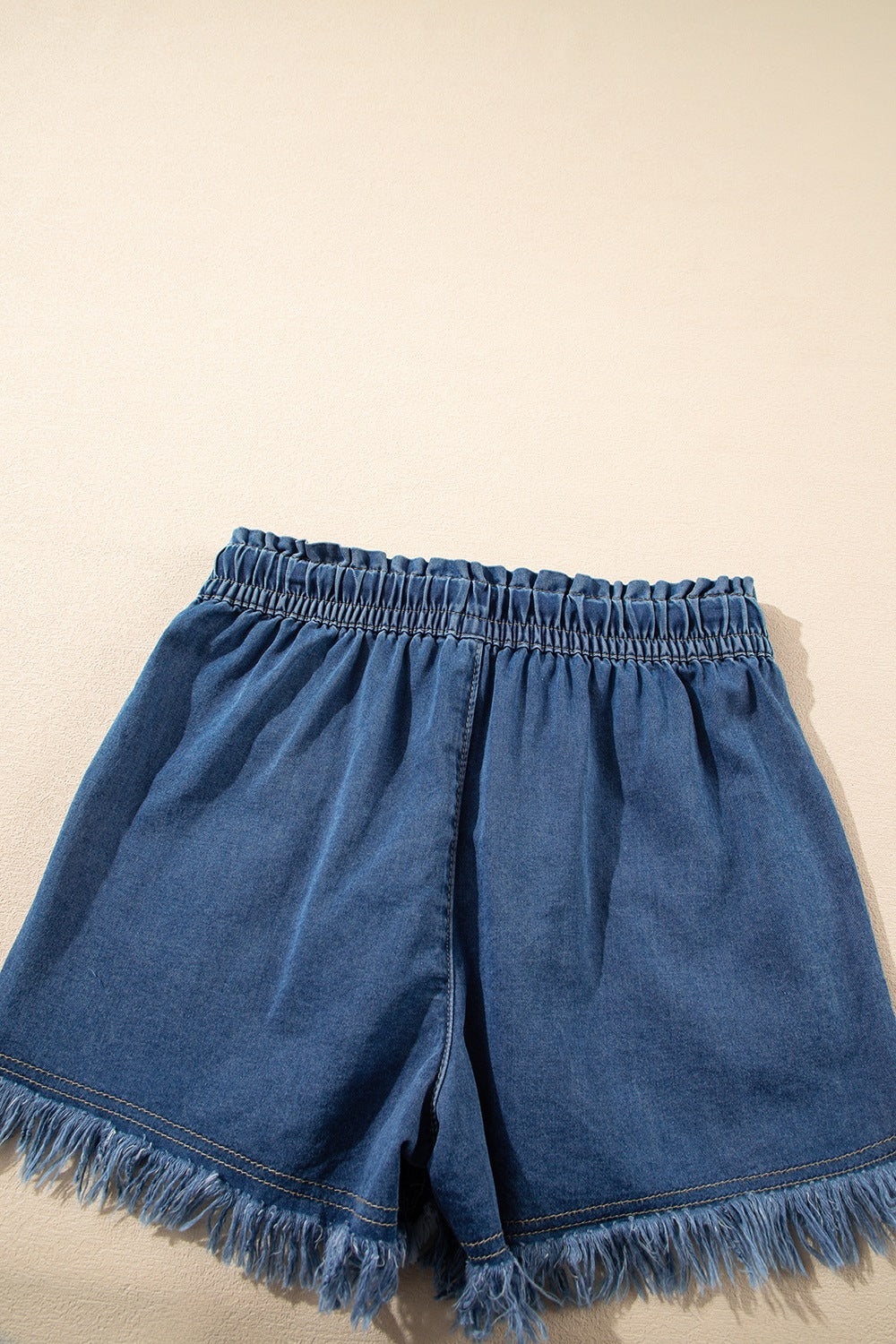 Raw Hem Drawstring High Waist Denim Shorts with Pockets - felvior