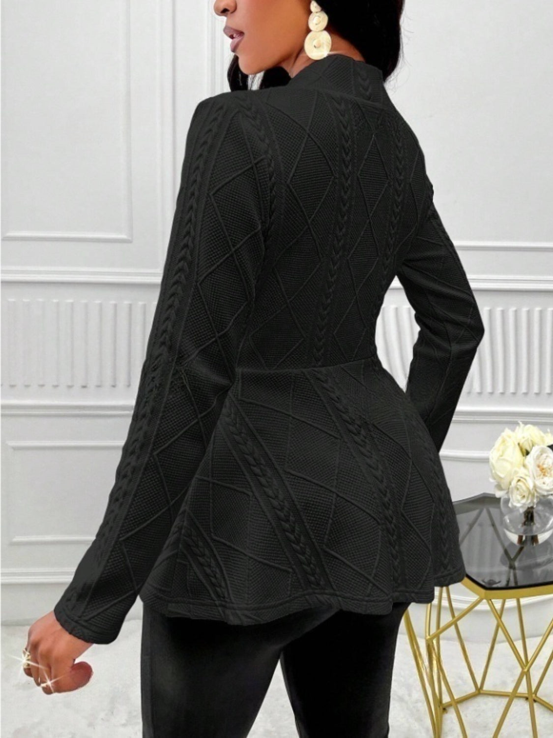 One Button Textured Peplum Cardigan - felvior